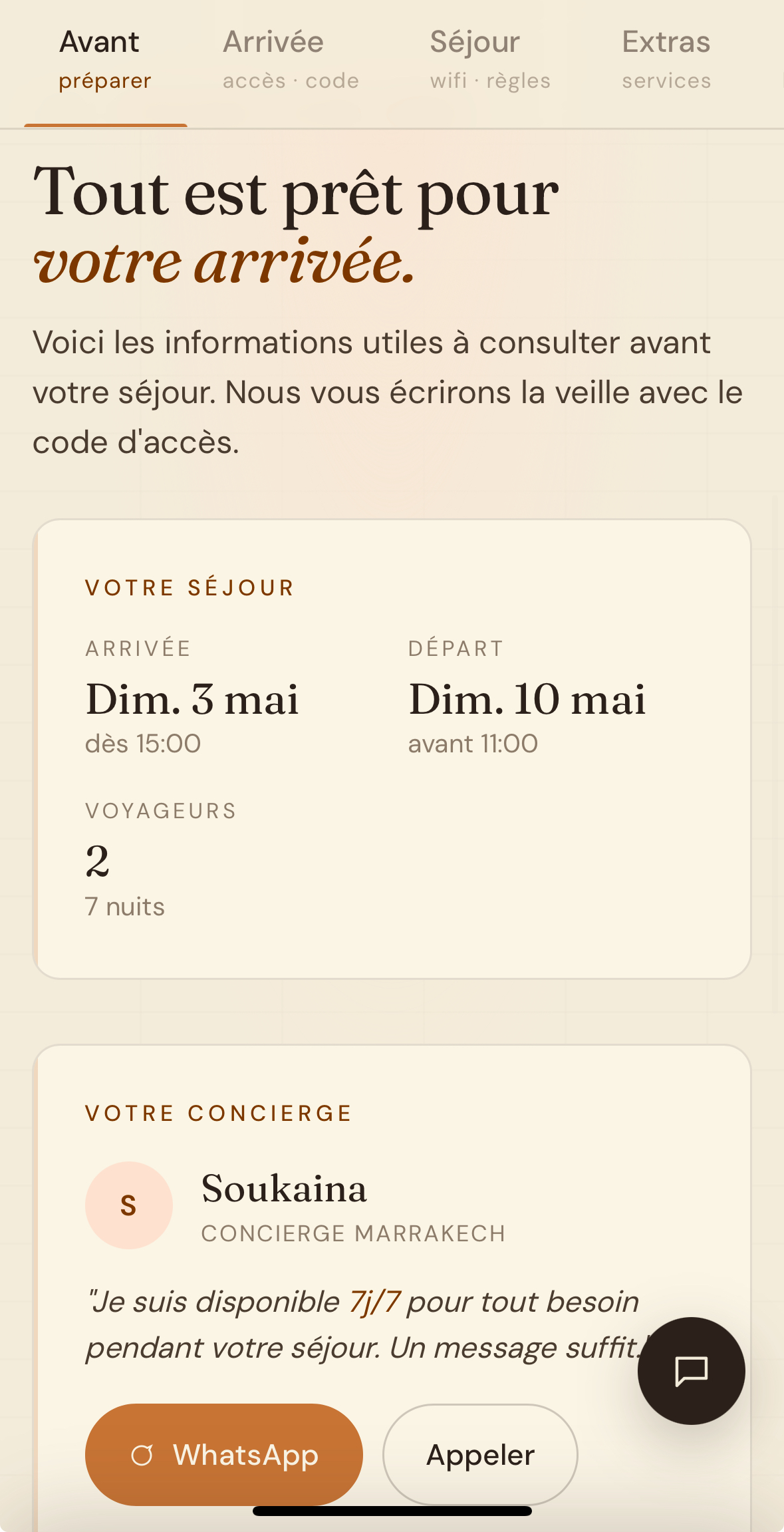 Portail pré-arrivée — concierge Soukaina