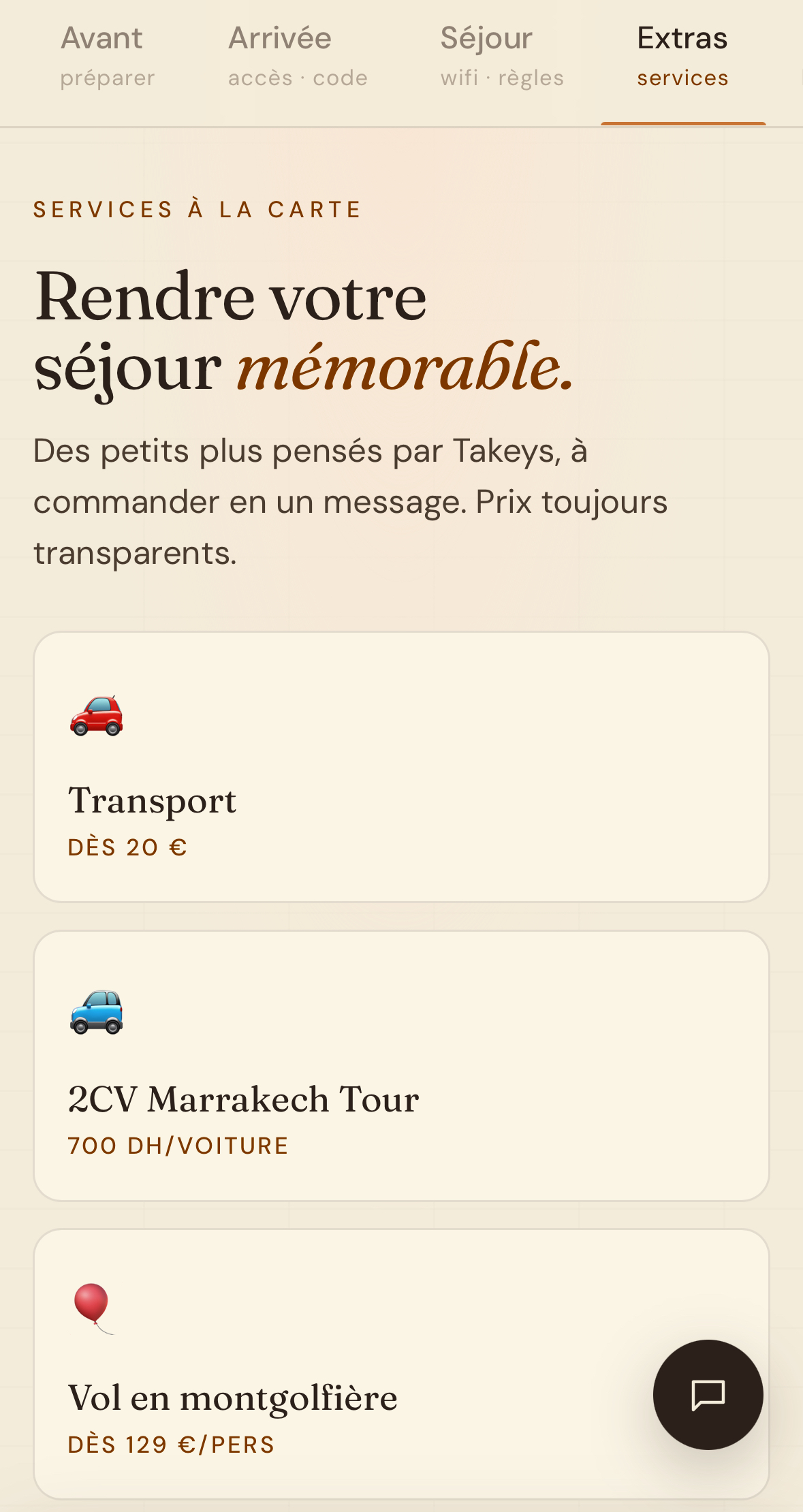 Extras — services à la carte